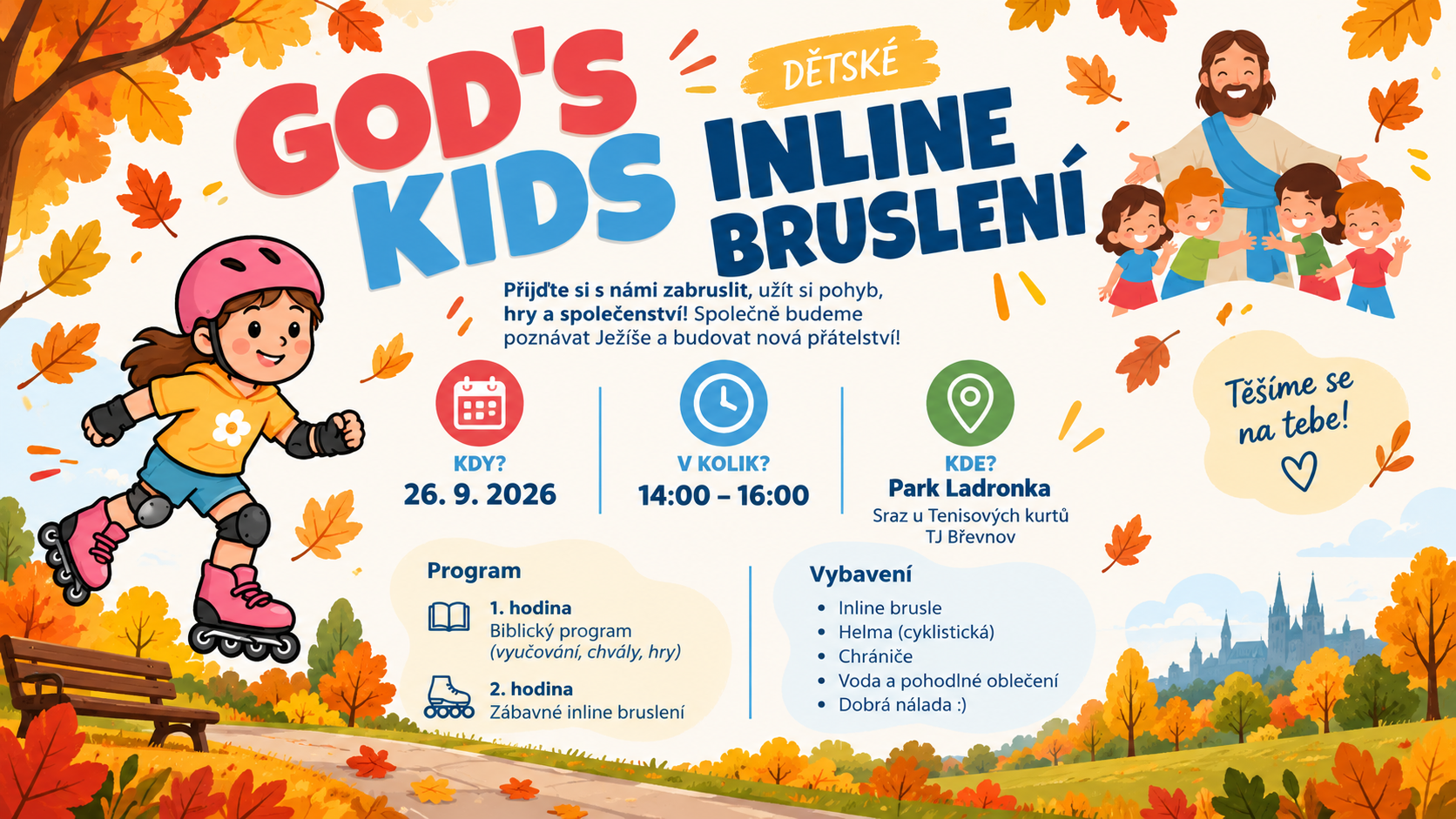 Dětské inline bruslení God's Kids – 26. 9. 2026, 14:00–16:00, Park Ladronka